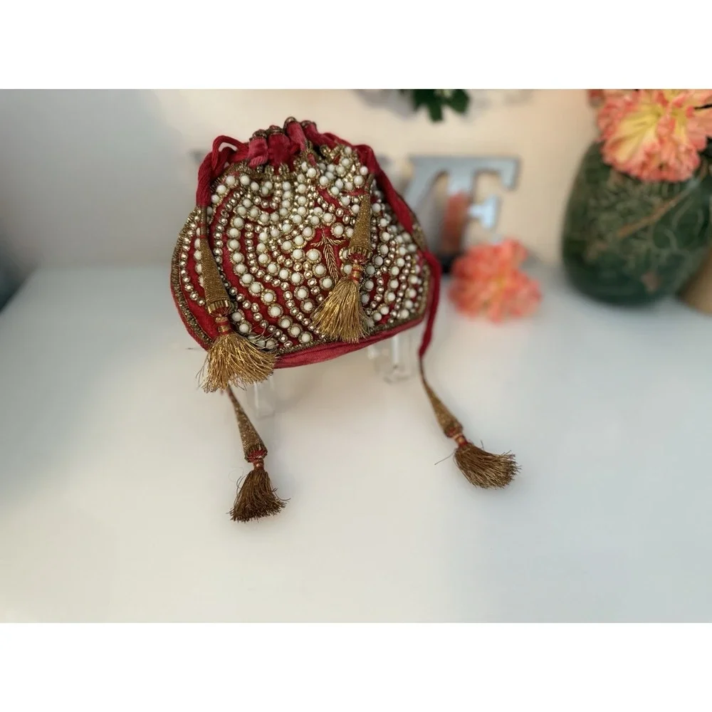 Beaded Vintage Reticule Bag‎ Clutch Pouch Potli Bag Bridal Embroidered Purse 6X5
